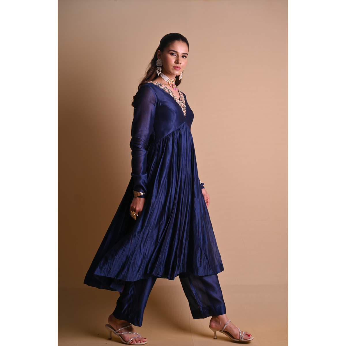 Navy Blue Chanderi Anarkali