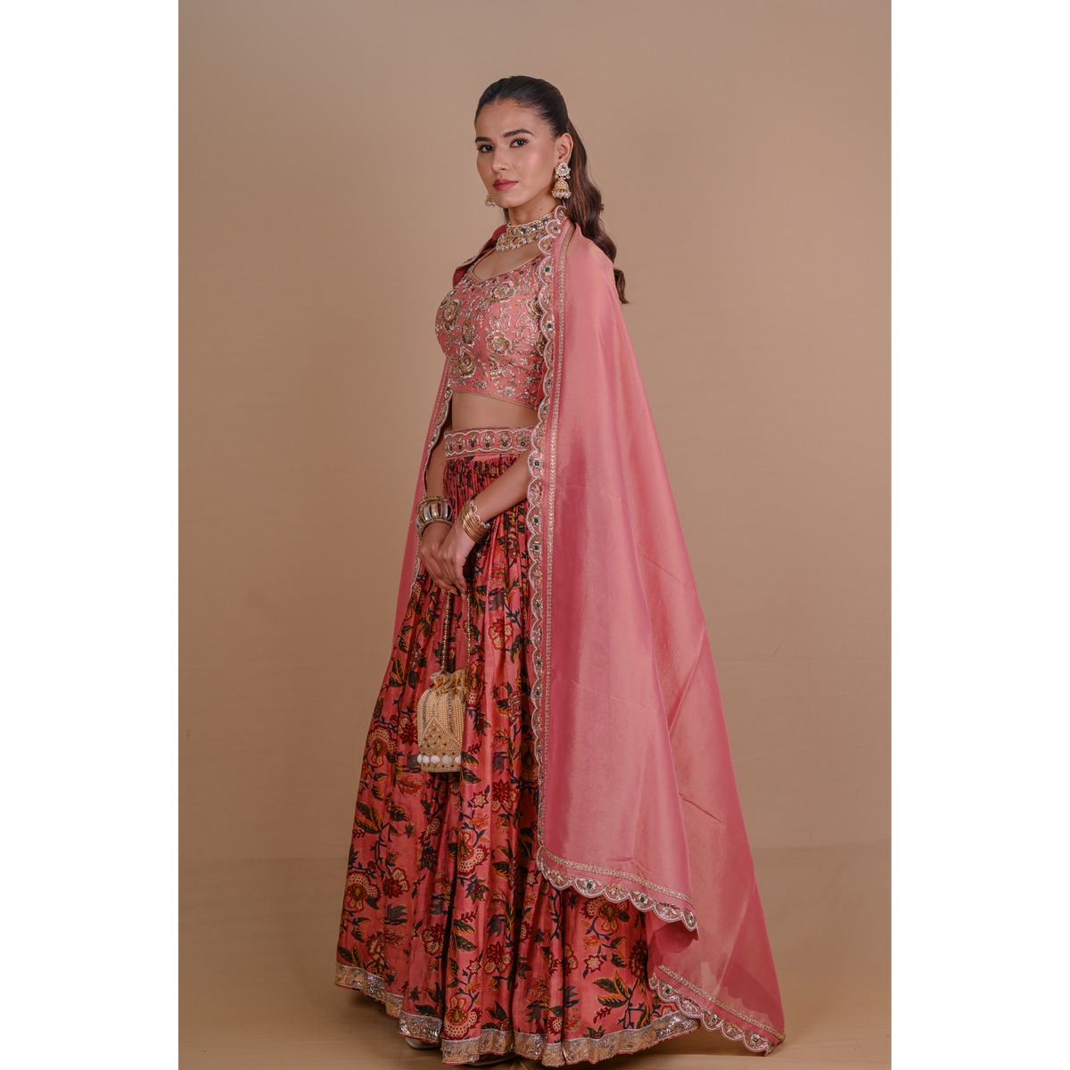 Peach floral lehenga set