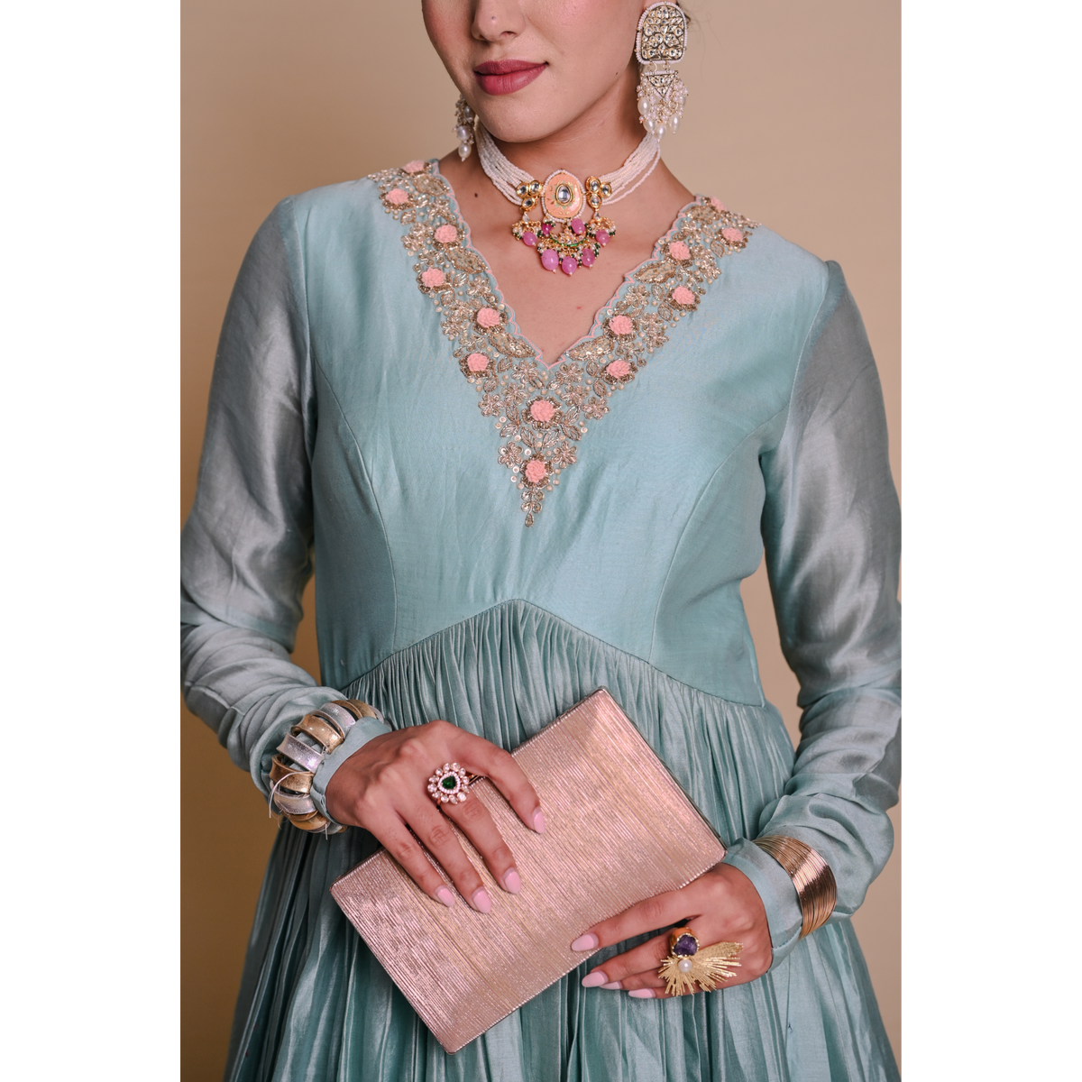 Skyblue Chanderi Anarkali