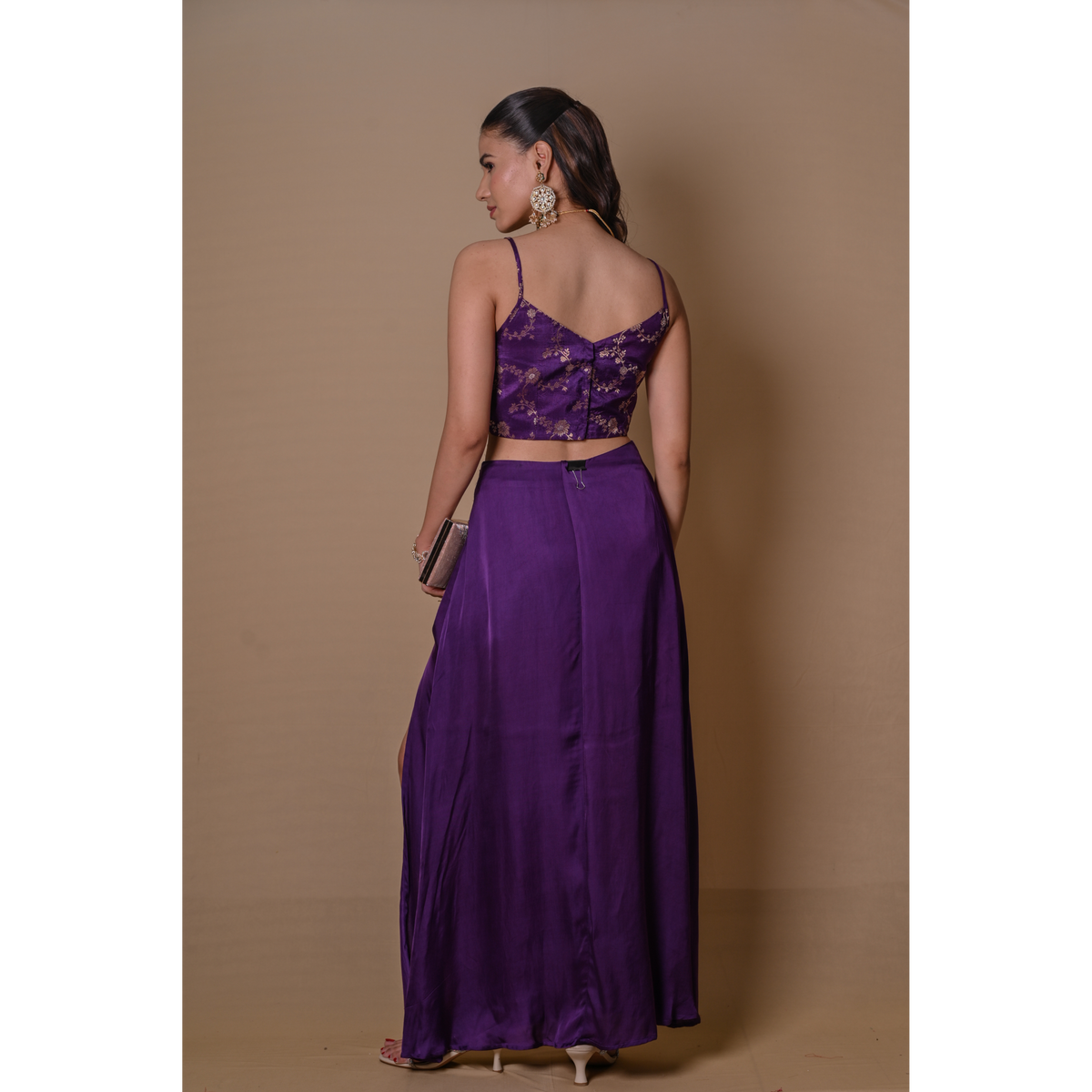 Purple bell sleeves jacket & skirt set