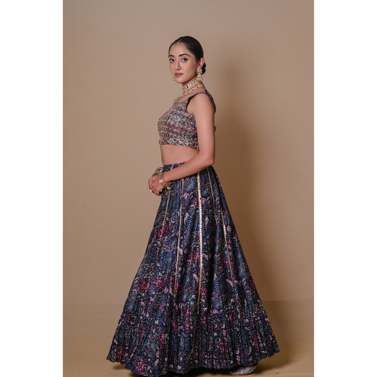Navy blue lehenga & jacket set