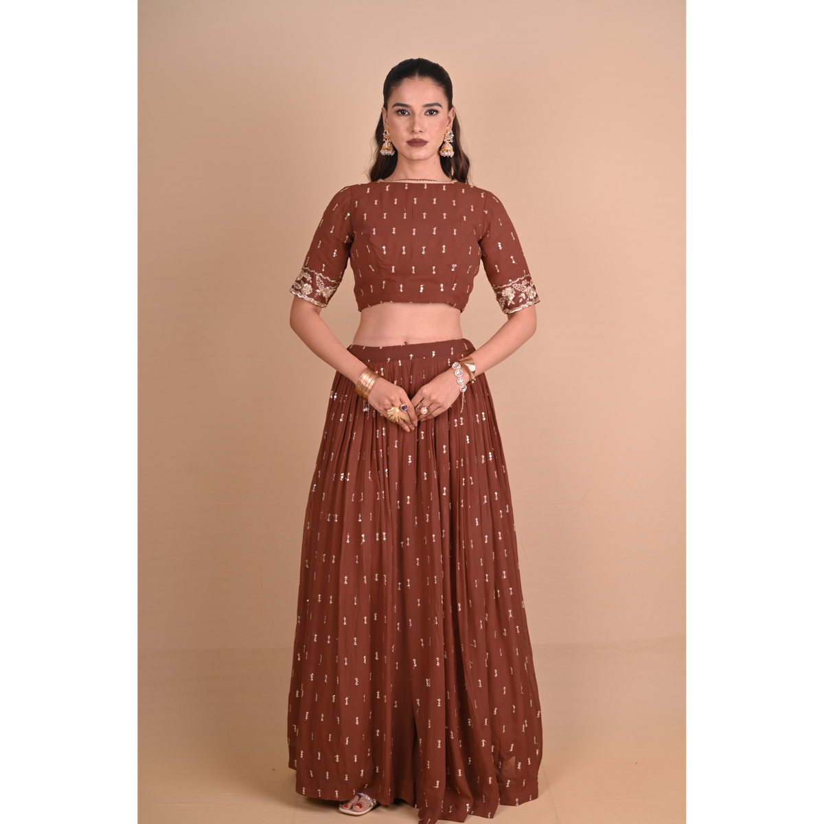 Mocha Brown Lehenga & Jacket Set