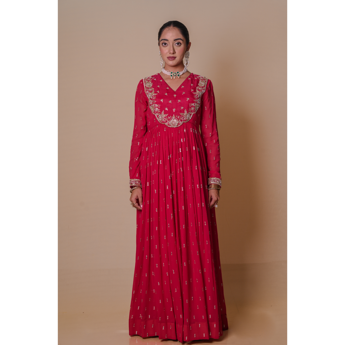 Red Anarkali set