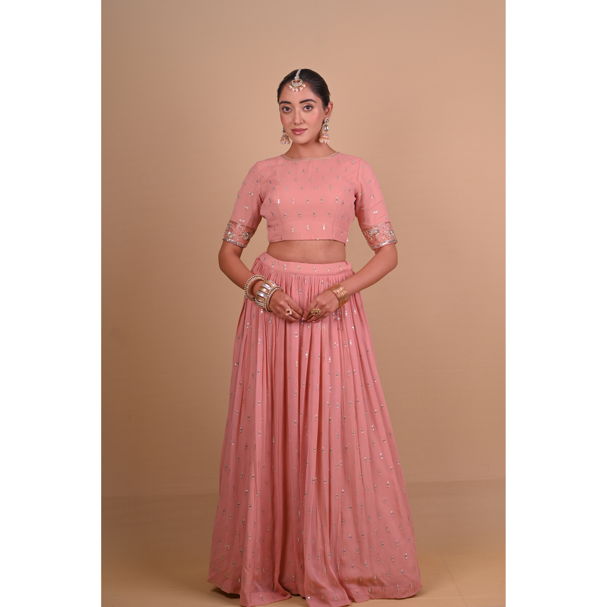 Peach lehenga & jacket set