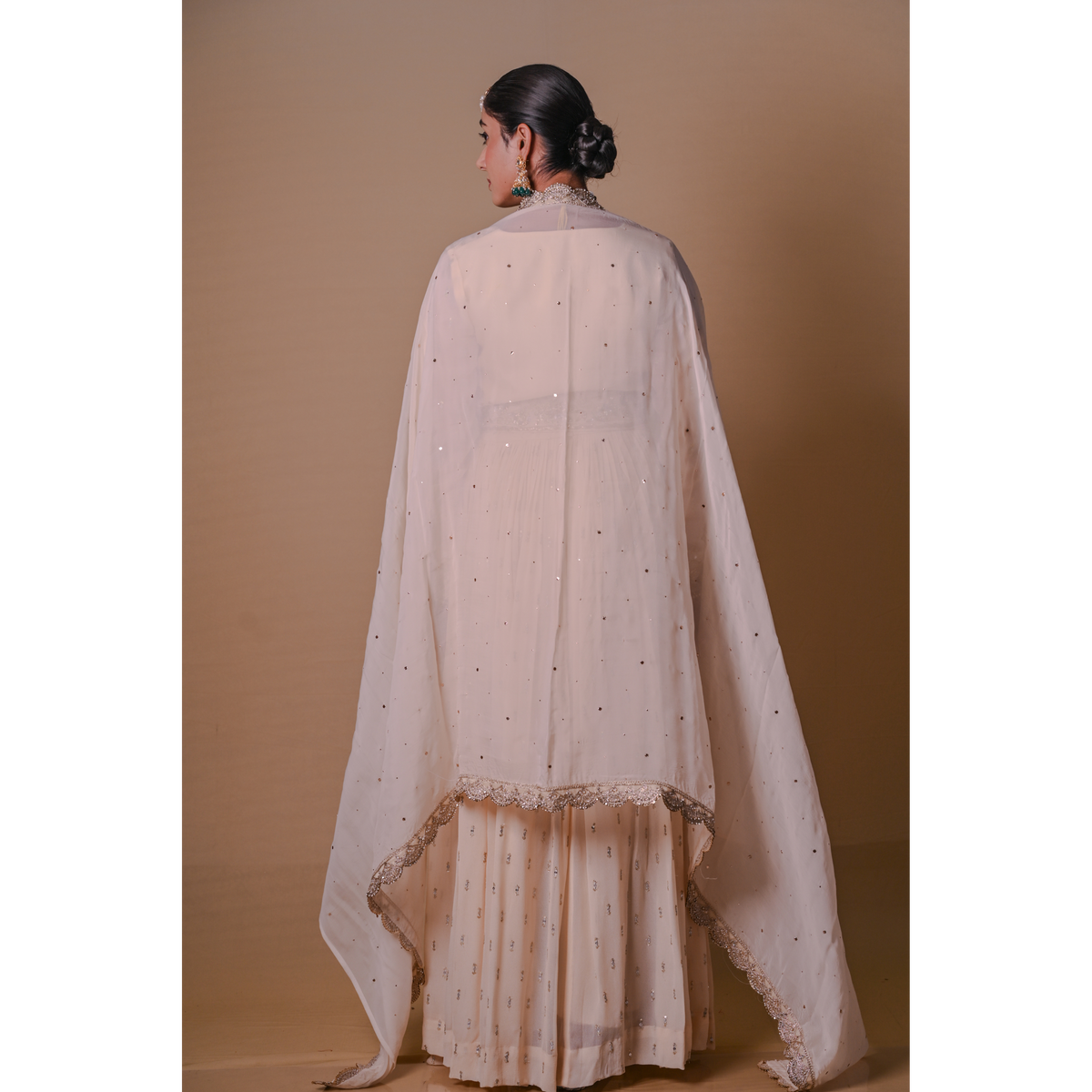 Ivory white Anarkali & Jacket set