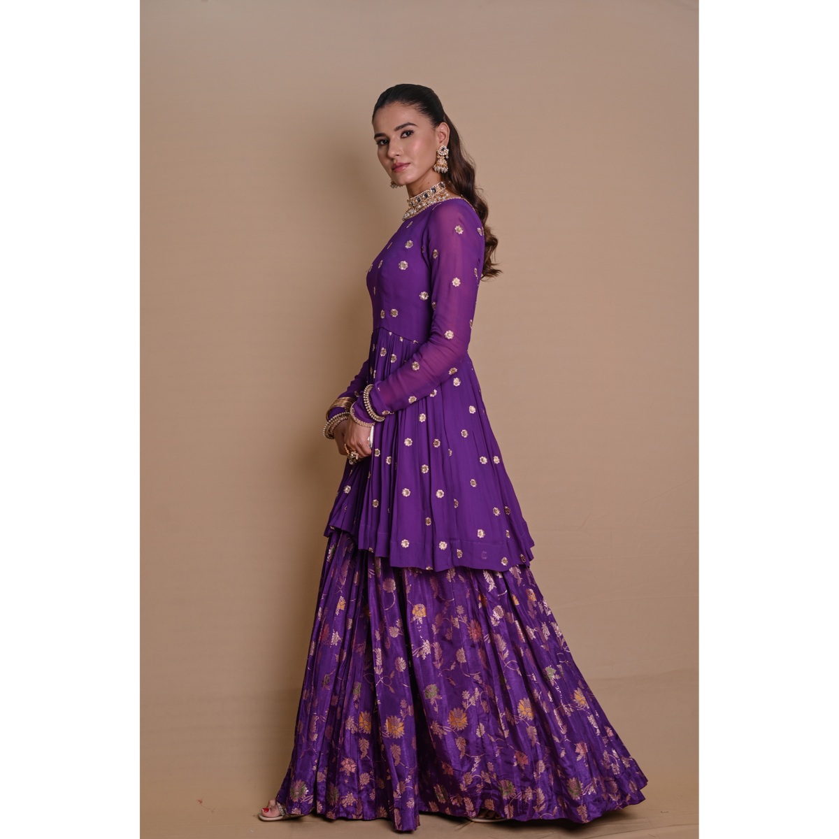 Purple floral lehenga & jacket set