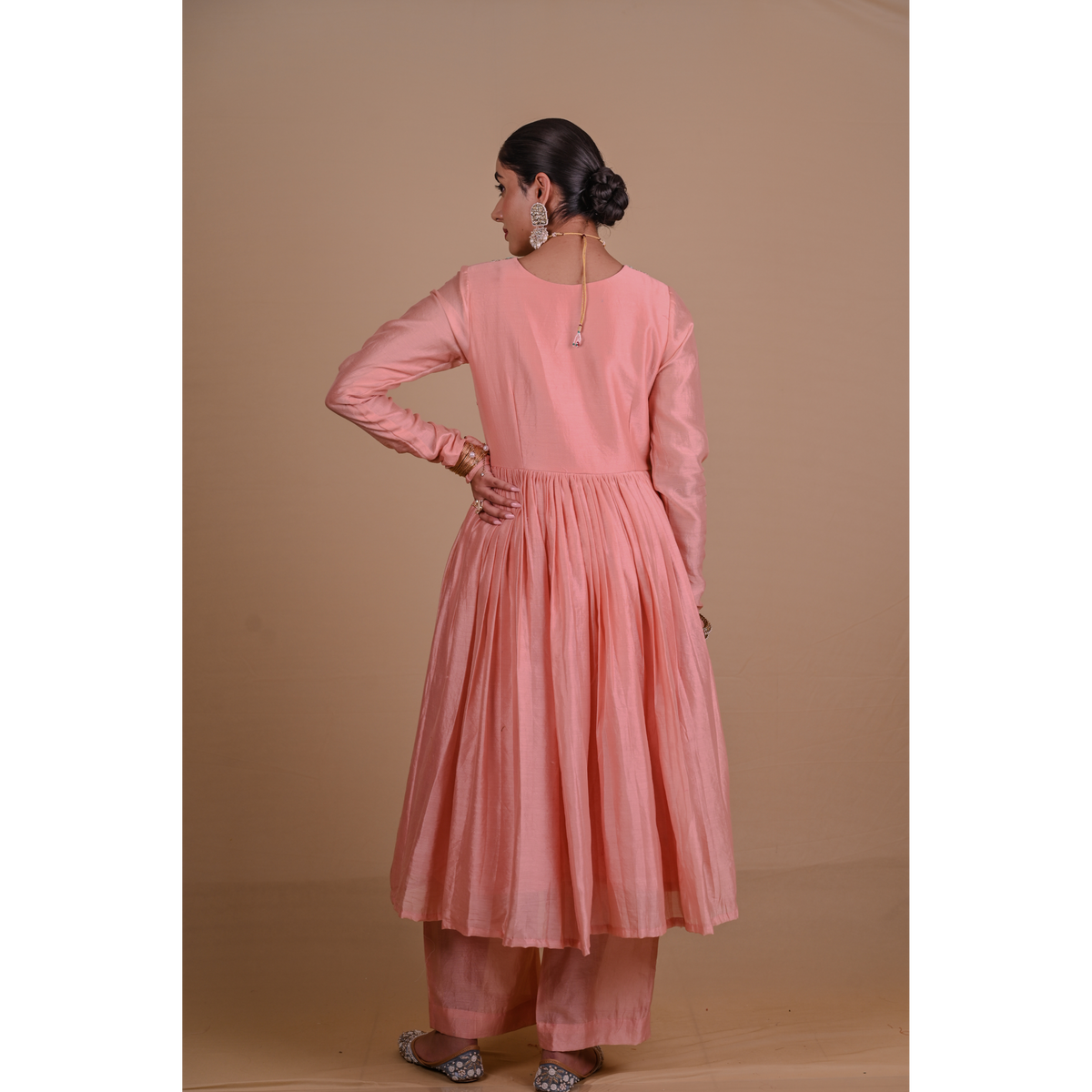 Peach Chanderi Anarkali