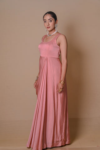 Peach pre draped jacket & gown set