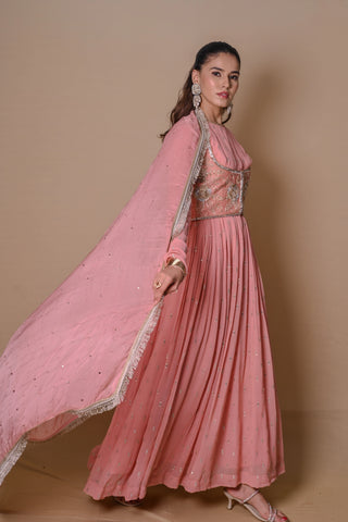 Peach Anarkali & Jacket set