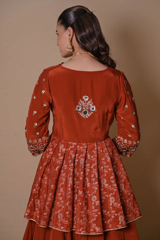 Rust Brown cowl lehenga set