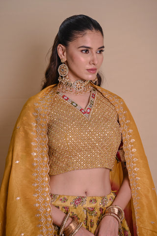 Mustard Yellow Begum Chanderi Lehenga