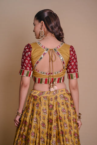 Mustard Yellow Begum Chanderi Lehenga
