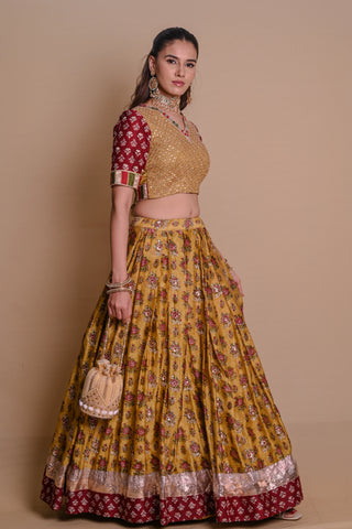 Mustard Yellow Begum Chanderi Lehenga