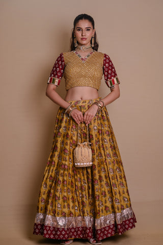 Mustard Yellow Begum Chanderi Lehenga