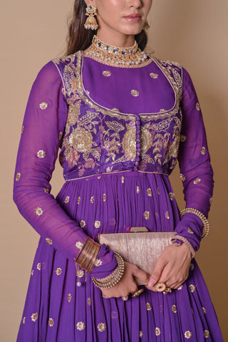 Purple floral lehenga & jacket set