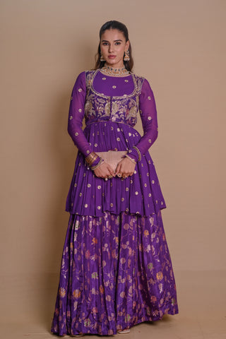 Purple floral lehenga & jacket set