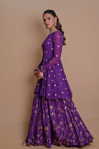 Purple floral lehenga & jacket set