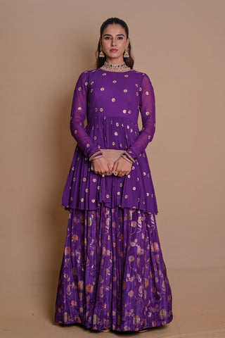 Purple floral lehenga & jacket set