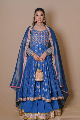 Floral Cerulean Blue Lehenga Set