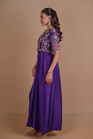 Purple pre draped jacket & gown set