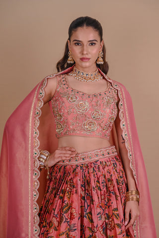 Rose Gold floral Chanderi lehenga