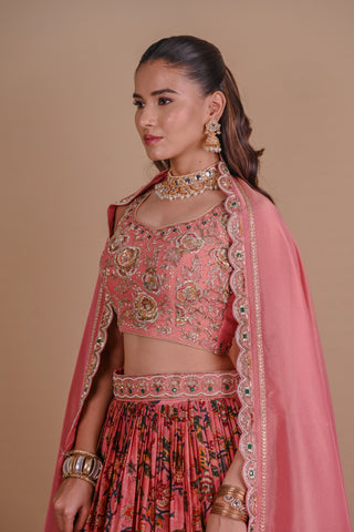 Rose Gold floral Chanderi lehenga