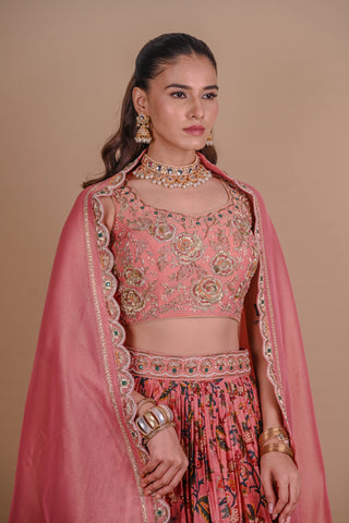Rose Gold floral Chanderi lehenga
