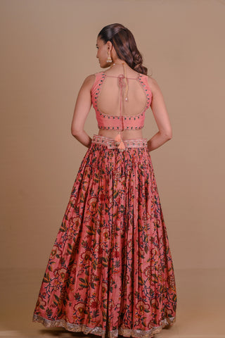 Rose Gold floral Chanderi lehenga