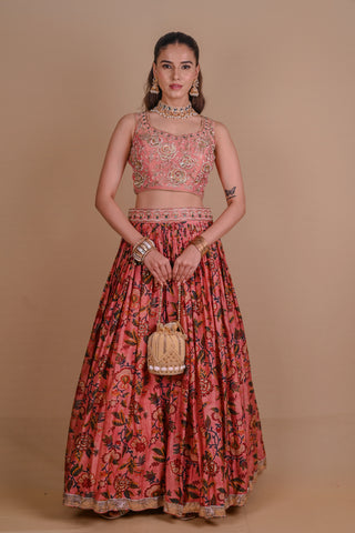 Rose Gold floral Chanderi lehenga