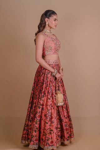 Rose Gold floral Chanderi lehenga