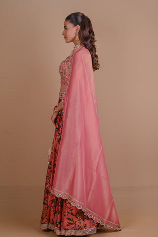 Rose Gold floral Chanderi lehenga