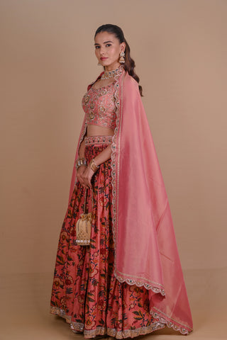 Rose Gold floral Chanderi lehenga