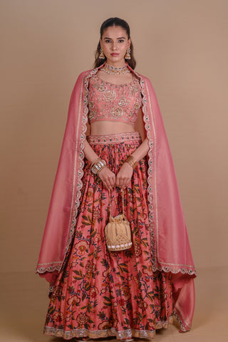Rose Gold floral Chanderi lehenga