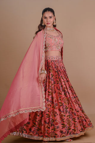 Rose Gold floral Chanderi lehenga