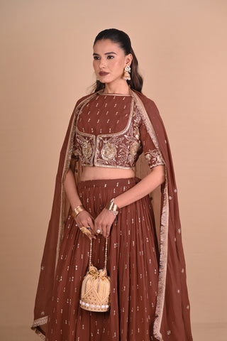 Mocha Brown Lehenga & Jacket Set