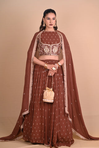 Mocha Brown Lehenga & Jacket Set