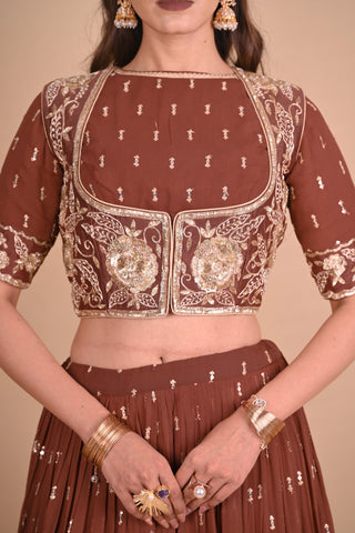 Mocha Brown Lehenga & Jacket Set