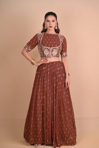 Mocha Brown Lehenga & Jacket Set
