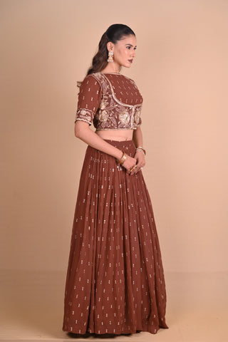 Mocha Brown Lehenga & Jacket Set