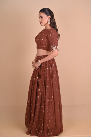 Mocha Brown Lehenga & Jacket Set