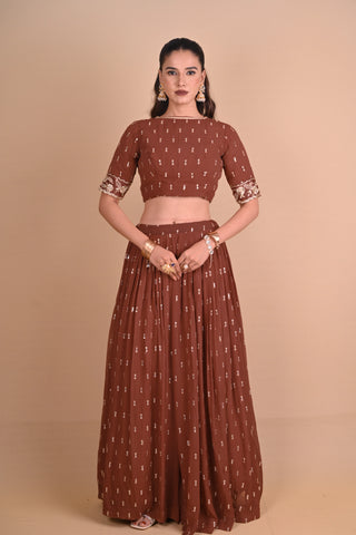 Mocha Brown Lehenga & Jacket Set
