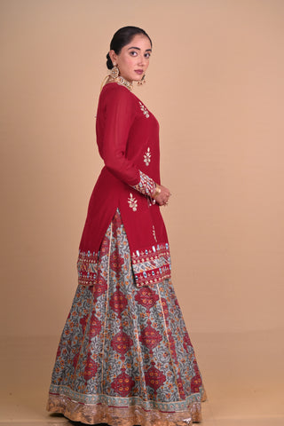 Maroon Begum lehenga set