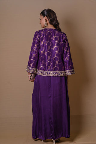 Purple bell sleeves jacket & pencil skirt set