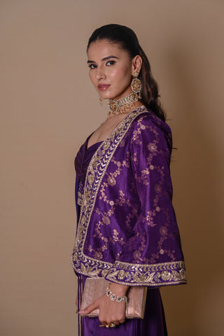 Purple bell sleeves jacket & pencil skirt set