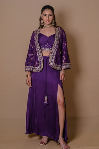 Purple bell sleeves jacket & pencil skirt set