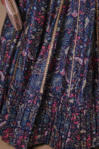 Navy blue floral lehenga-jacket set