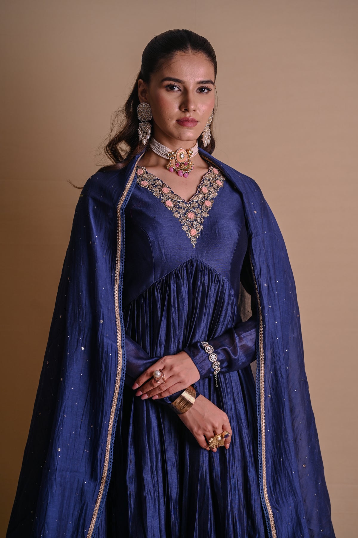Peach Chanderi Anarkali