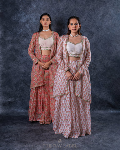 Off White Block Printed Lehenga Set