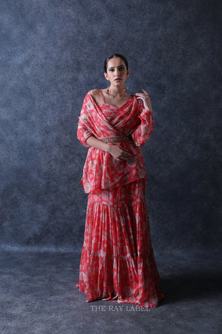 Floral Pre-draped Saree Set