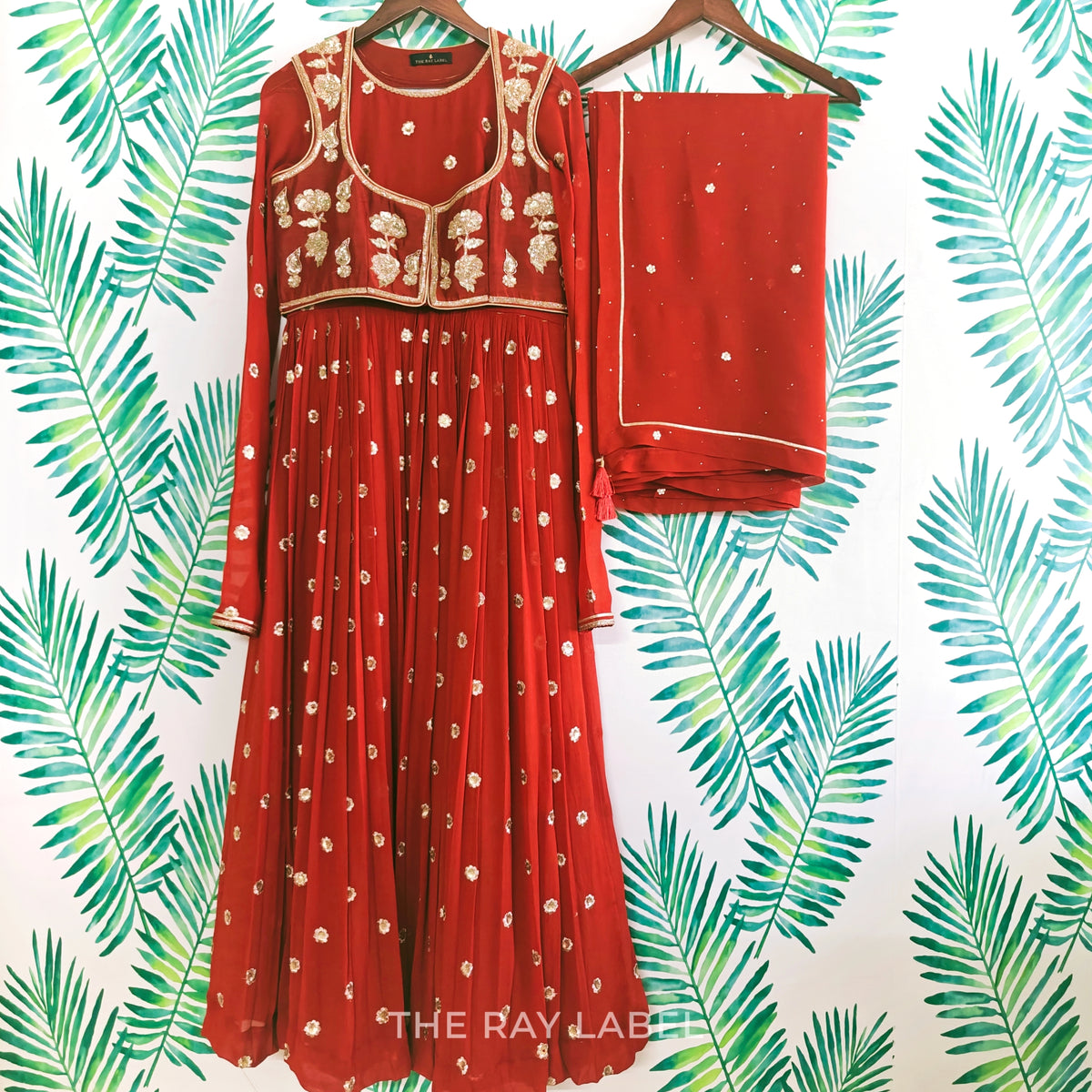 Rust Brown Anarkali & Jacket Set